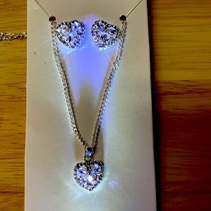 Heart & Earring Set- Adjustable Necklace- Rhinestone